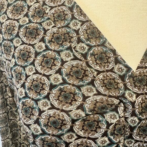 Vintage Y2K 90s Style NY&Co Ruched Mesh Top Brown Medallion Pattern Women's XL - Picture 2 of 14